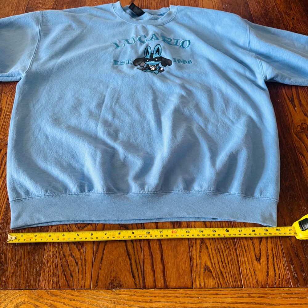 Pokémon Lucario Embroidered Crewneck Sweatshirt XL Blue Graphic Pullover Anime - Picture 7 of 14